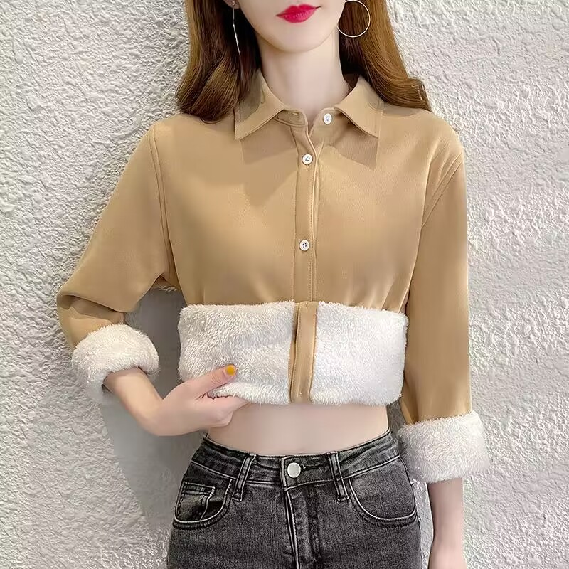 Thermal Long John - Veludo Grosso Quente Camisa Sólida das